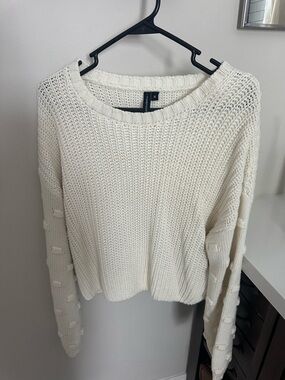 moon & madison Cream Waffle Knit Crewneck Sweater